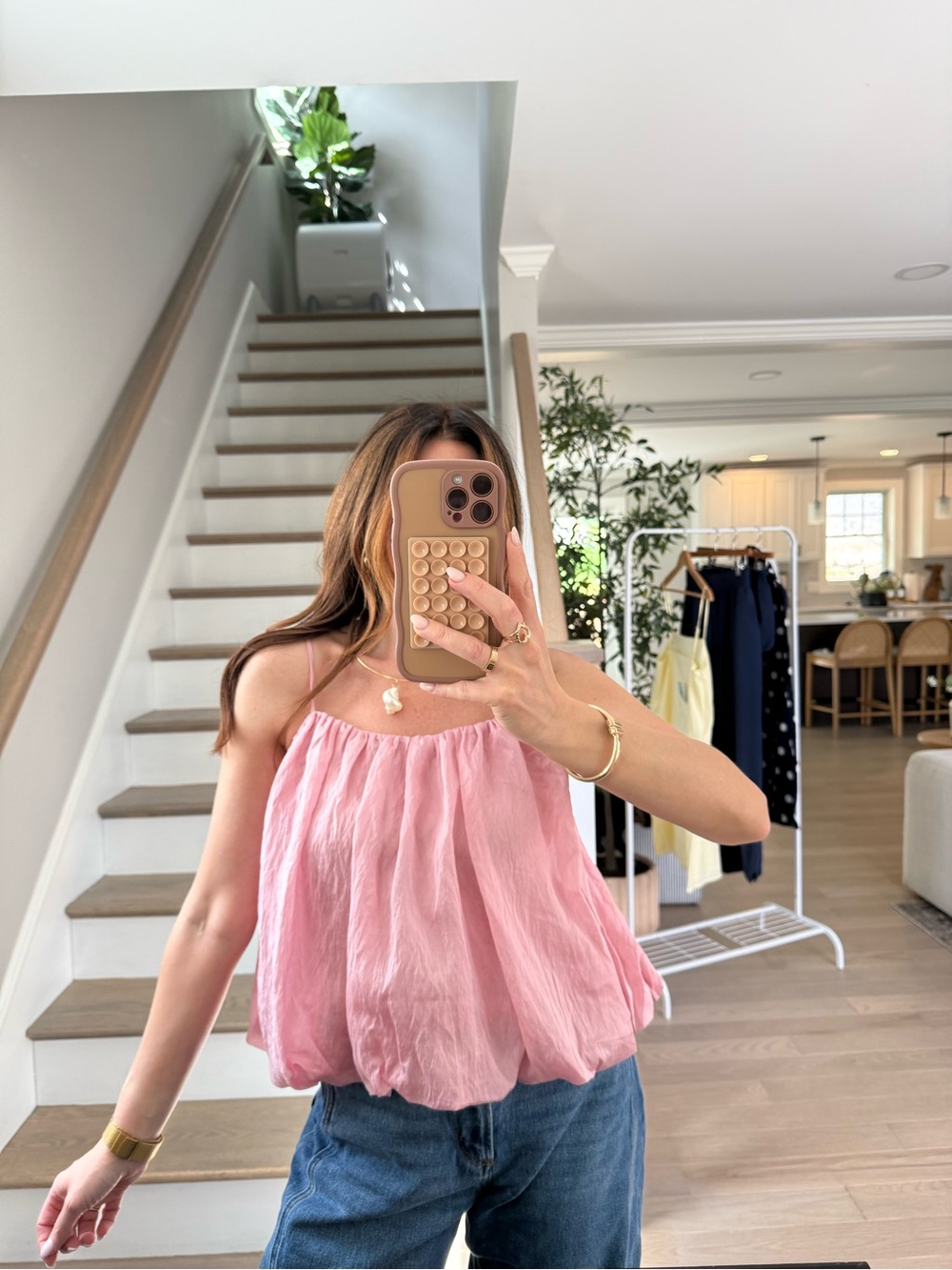 LOFT Pink Sleeveless Bubble-Hem Tank Top